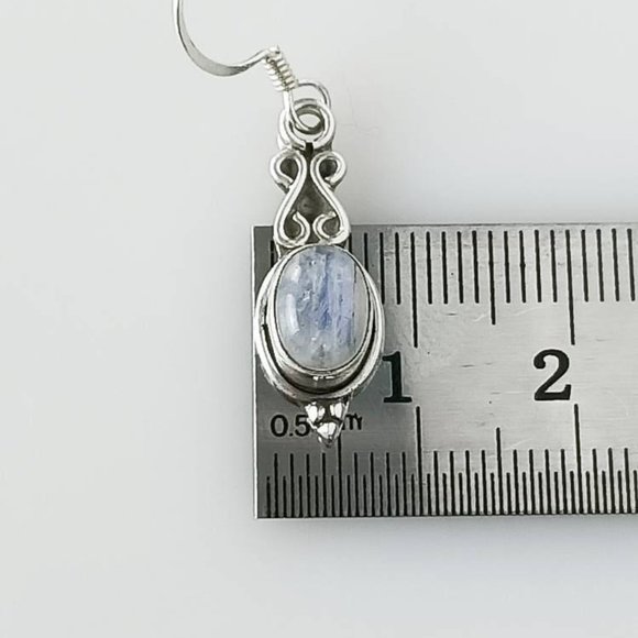 Genuine Oval MOONSTONE gems Filigree style 925 oxidized Silver Dangle Earrings - Picture 2 of 10